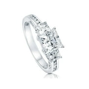 BERRICLE Sterling Silver 3-Stone Wedding Engagement Rings 1.6 Carat Princess Cut Cubic Zirconia CZ Promise Ring for Women, Rhodium Plated Size 10